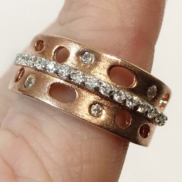 Brushed Copper Red Rose Gold Tone Over Sterling Silver 925 Abstract Cutout Ring - Picture 5 of 14